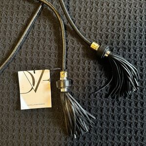 NWT DVF Diane Von Furstenberg Womens Black Tassel Belt size M/L